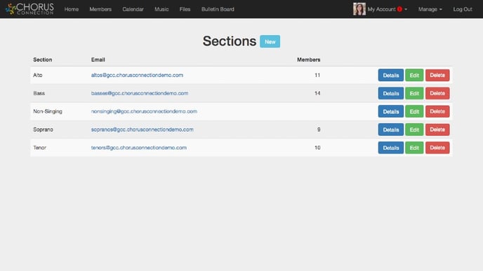 Sections, Voice Parts, and Ensembles in Chorus Connection